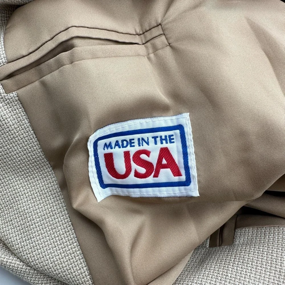 Pioneer Wear Western Blazer Beige Cotton Blend Sport Coat Jacket Made in USA 44L